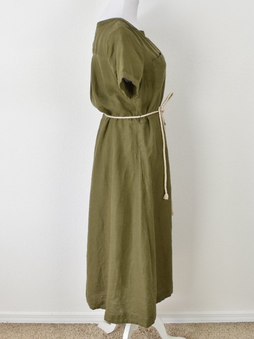 Talbots Olive Green Linen Button Down Midi Dress - 8 - Picture 5 of 9